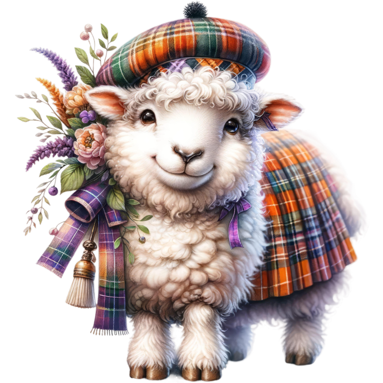 White Sheep Scottish Tartan Outfit Vinyl Sticker Decal