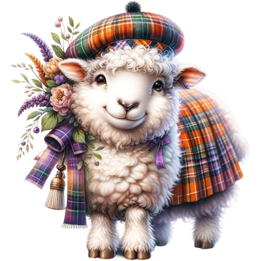 White Sheep Scottish Tartan Outfit Vinyl Sticker Decal