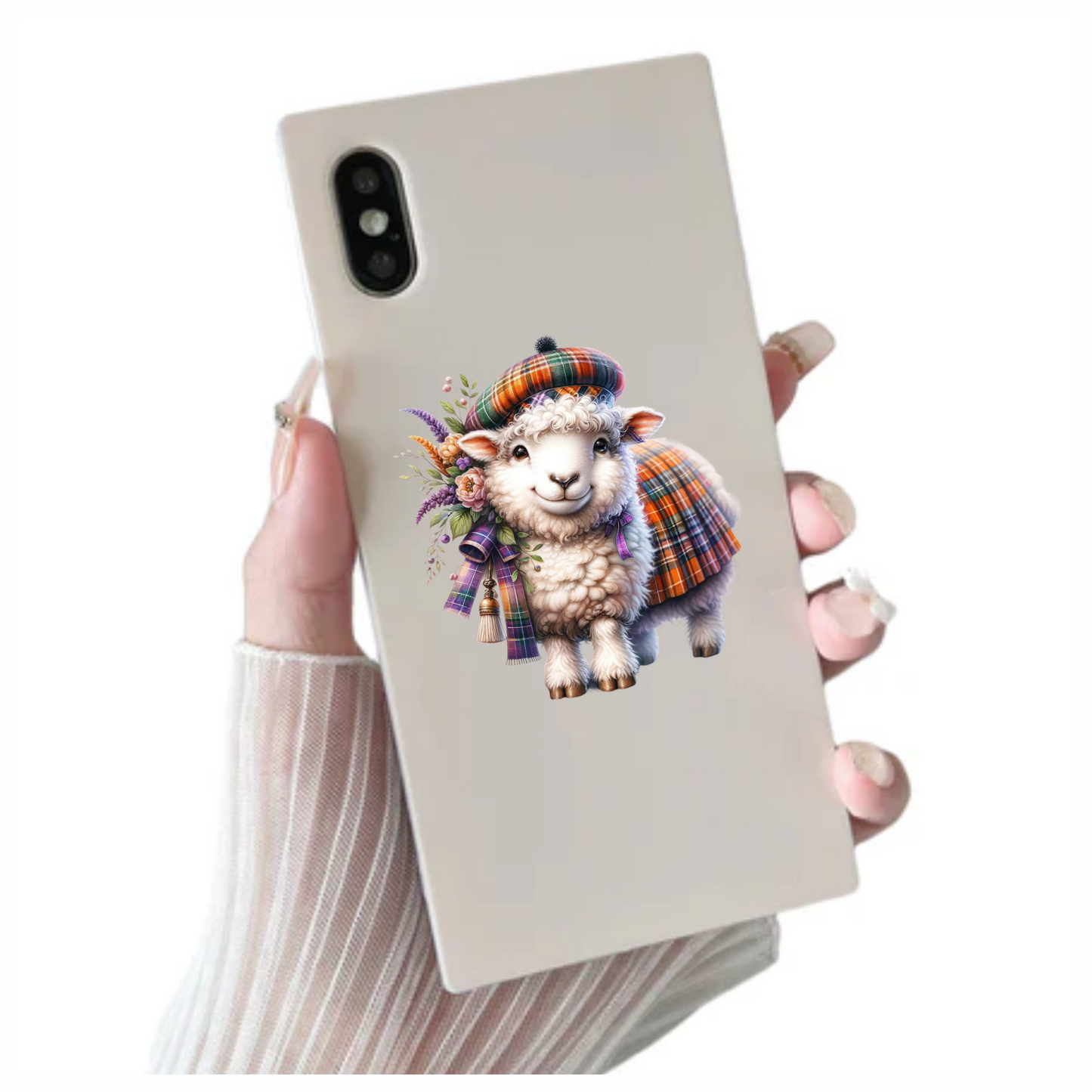 White Sheep Scottish Tartan Outfit Vinyl Sticker Decal