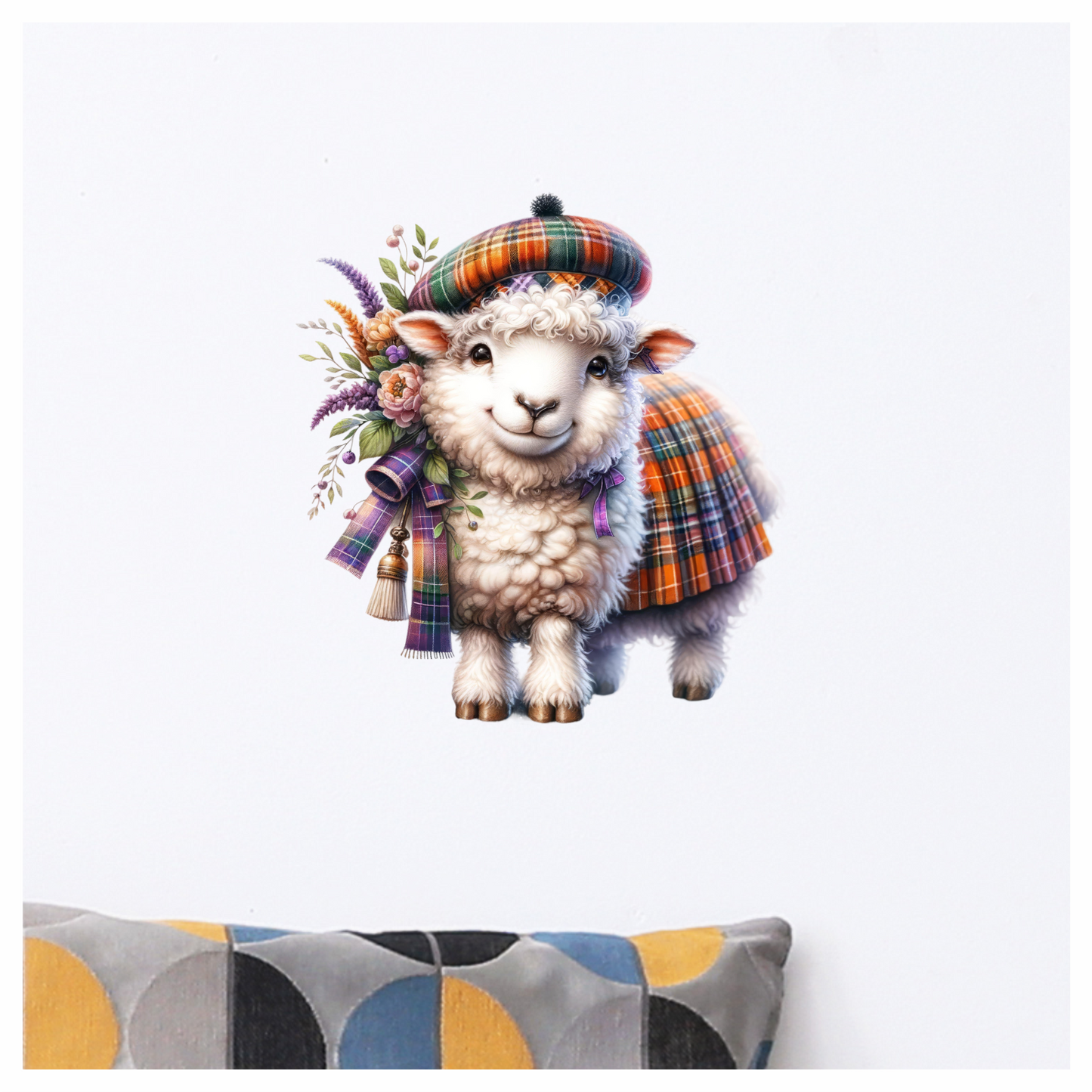 White Sheep Scottish Tartan Outfit Vinyl Sticker Decal