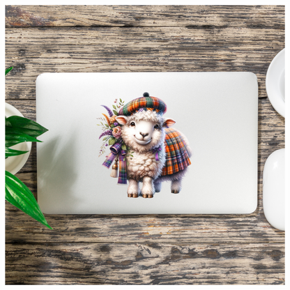 White Sheep Scottish Tartan Outfit Vinyl Sticker Decal