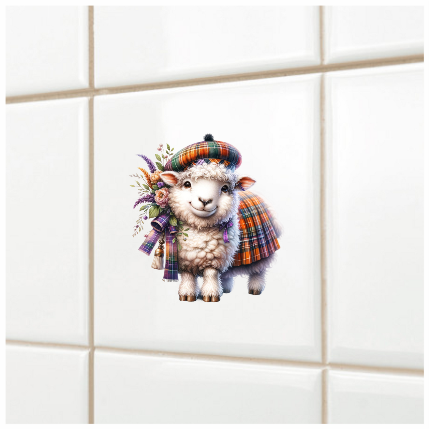 White Sheep Scottish Tartan Outfit Vinyl Sticker Decal