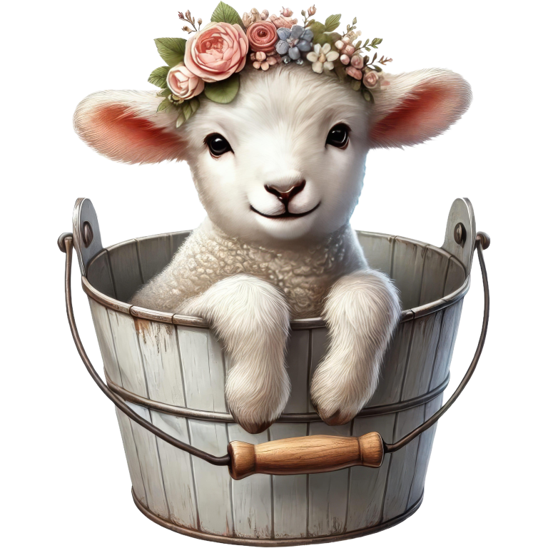 White Lamb Flower Crown Bucket Vinyl Sticker Decal