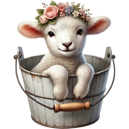 White Lamb Flower Crown Bucket Vinyl Sticker Decal