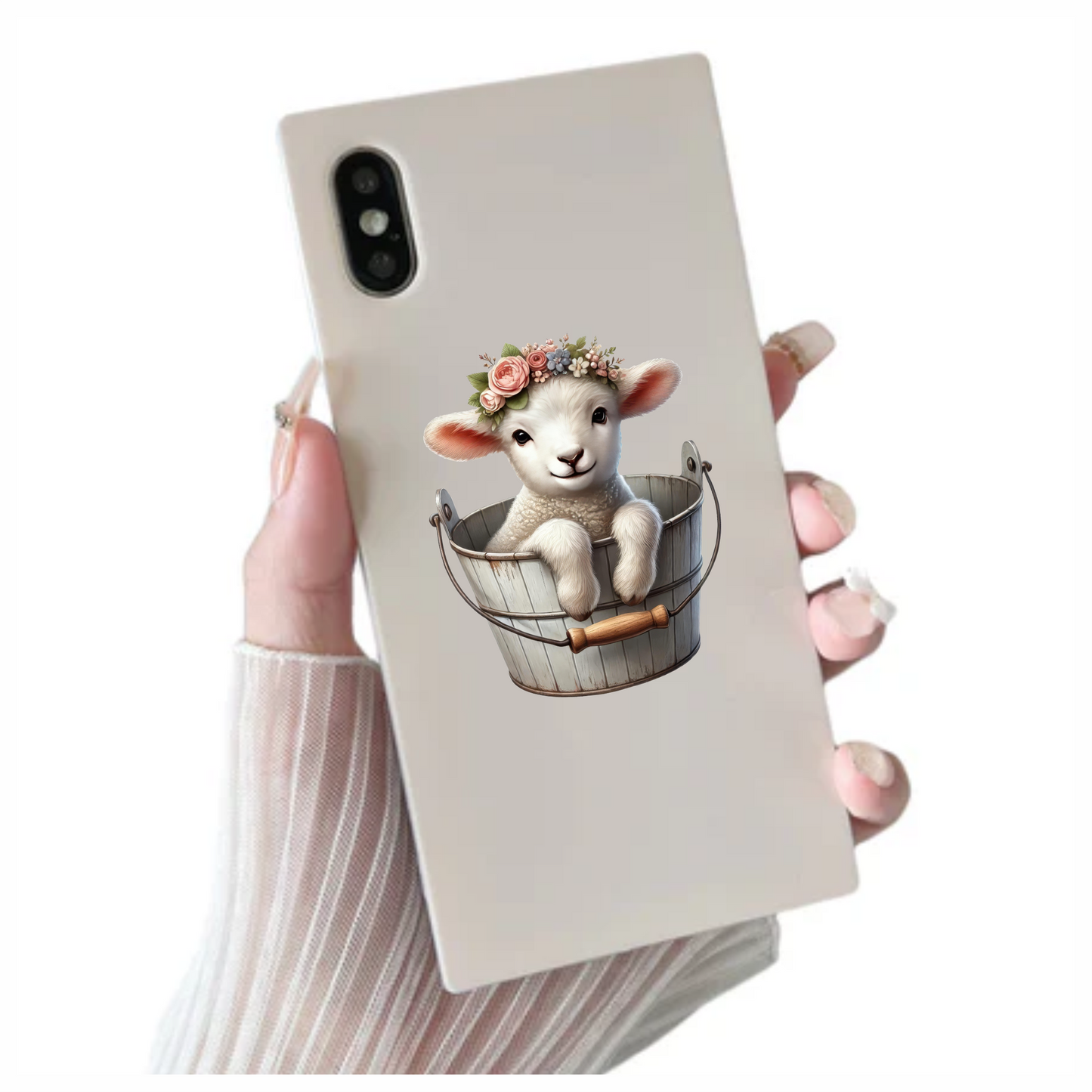 White Lamb Flower Crown Bucket Vinyl Sticker Decal