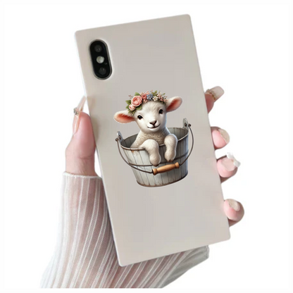 White Lamb Flower Crown Bucket Vinyl Sticker Decal