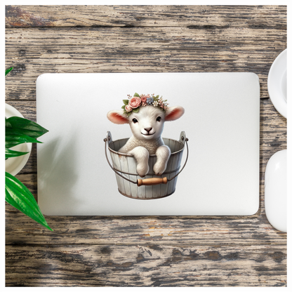 White Lamb Flower Crown Bucket Vinyl Sticker Decal