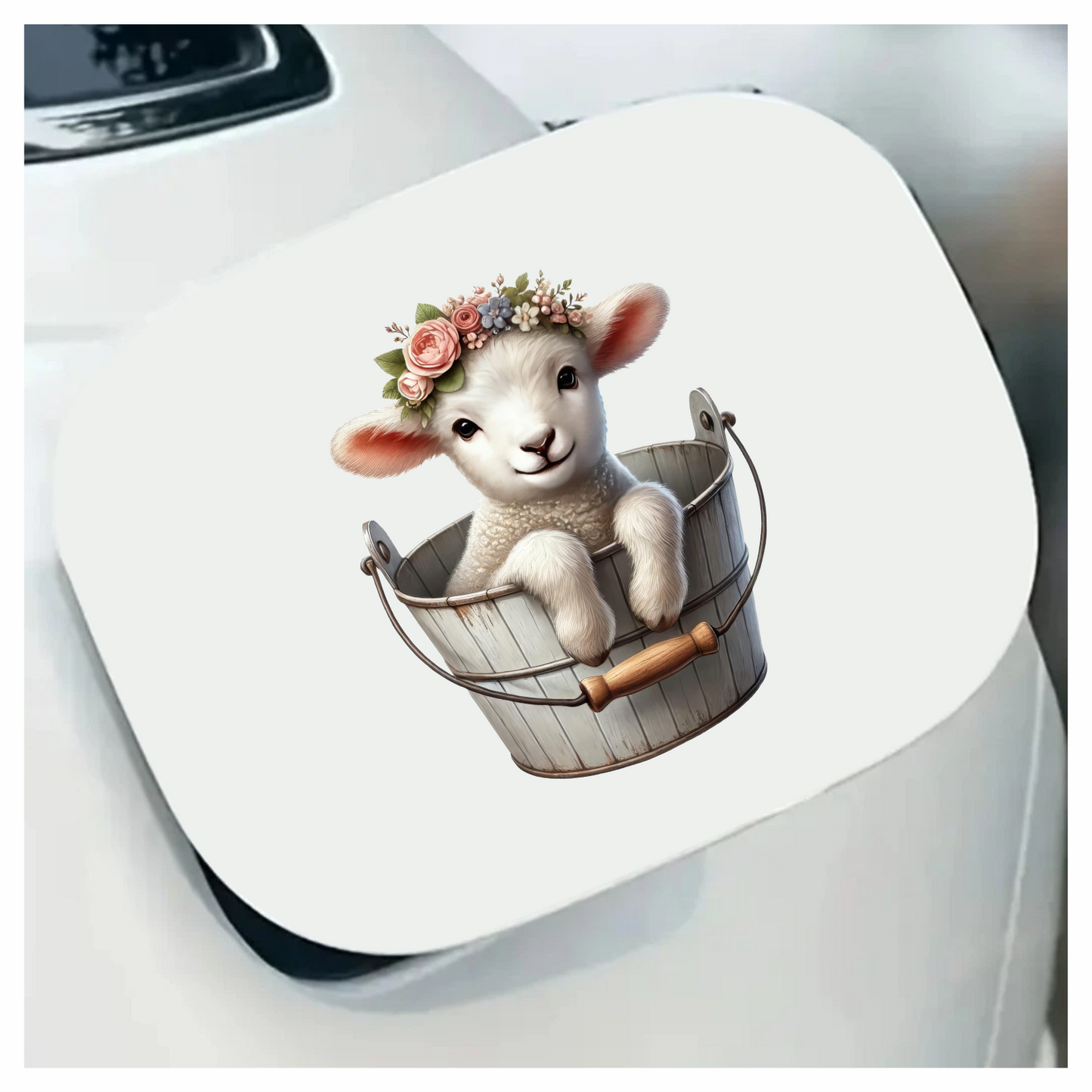 White Lamb Flower Crown Bucket Vinyl Sticker Decal