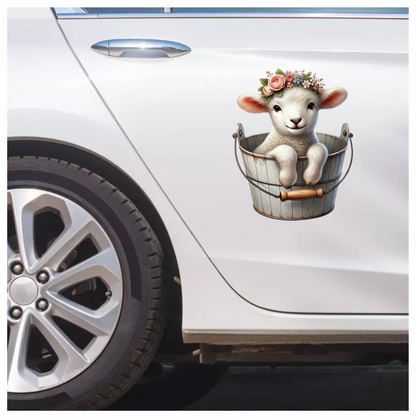White Lamb Flower Crown Bucket Vinyl Sticker Decal
