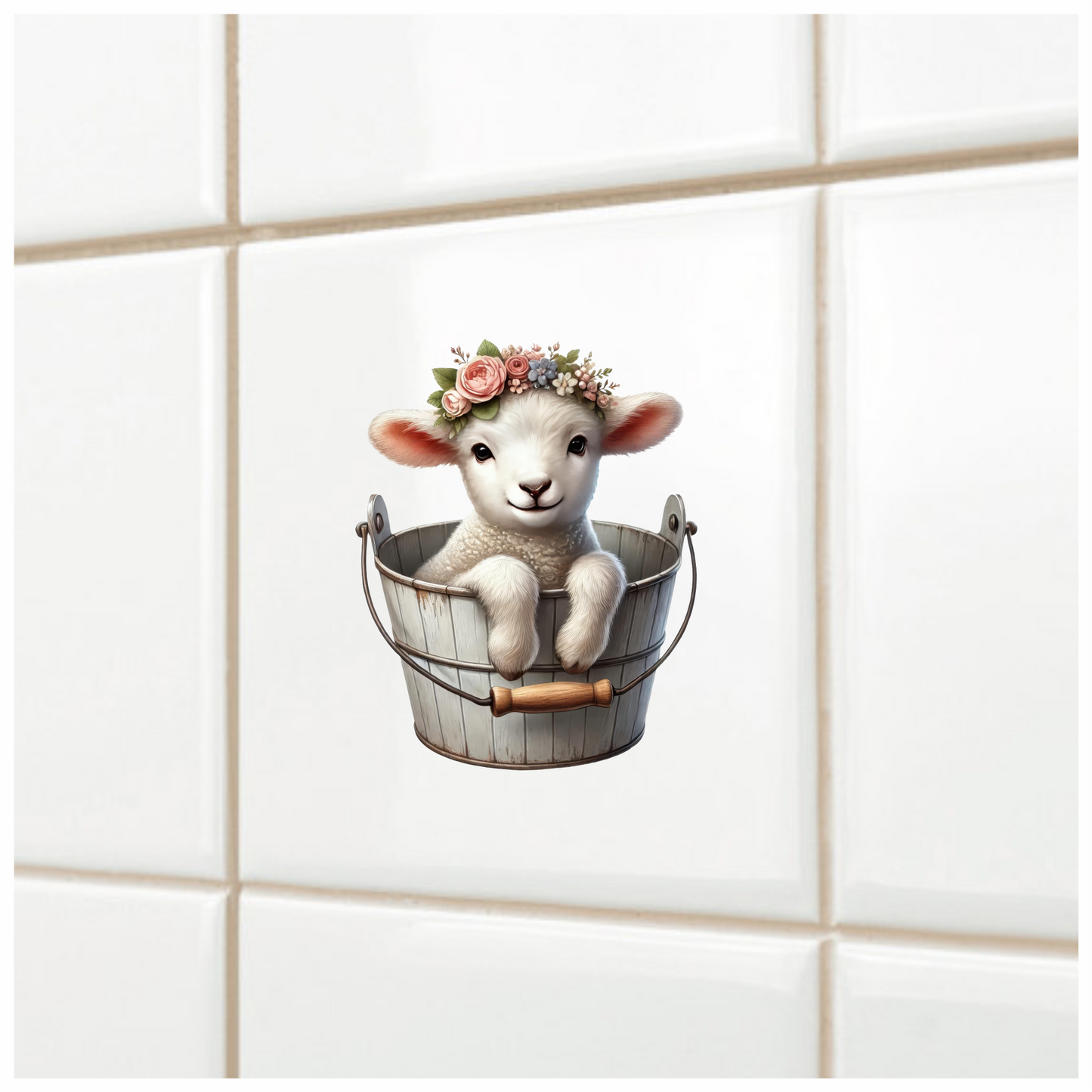 White Lamb Flower Crown Bucket Vinyl Sticker Decal