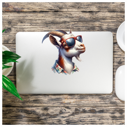 Brown Goat Wearing Red Sunglasses Vinyl Sticker Decal