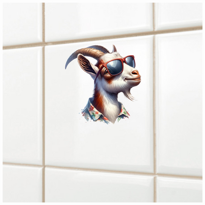 Brown Goat Wearing Red Sunglasses Vinyl Sticker Decal