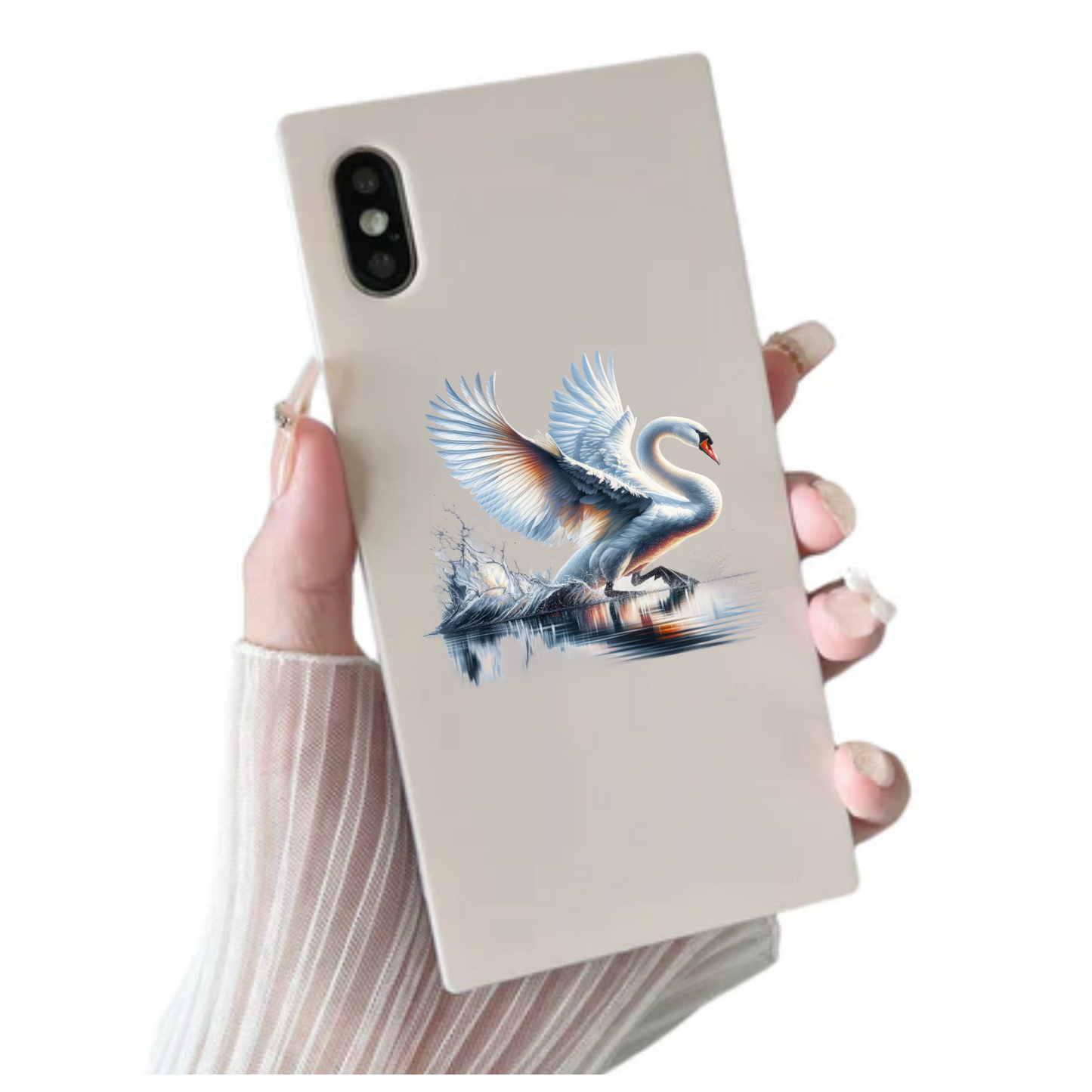 White Swan Water Splash Graceful Reflection Vinyl Sticker Decal