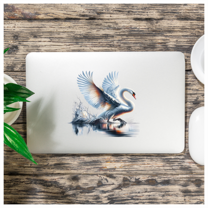 White Swan Water Splash Graceful Reflection Vinyl Sticker Decal