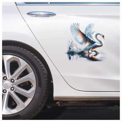 White Swan Water Splash Graceful Reflection Vinyl Sticker Decal