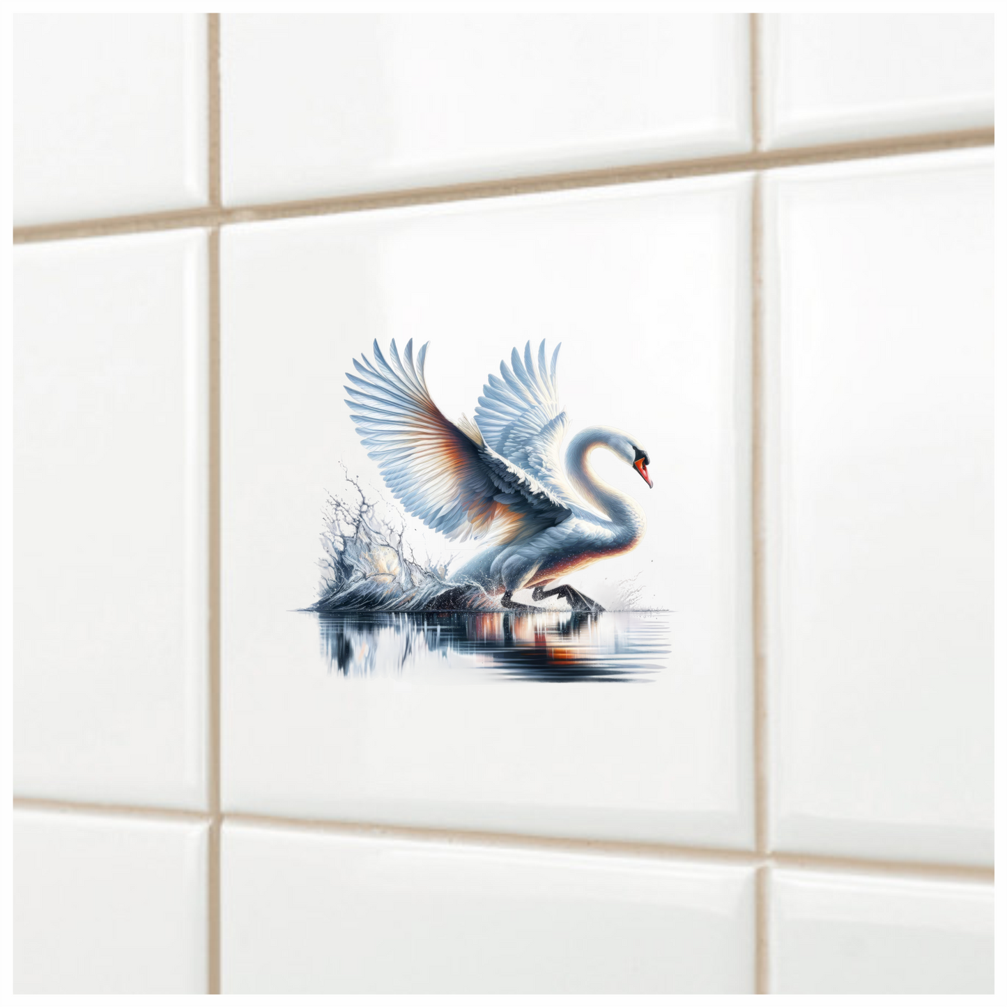 White Swan Water Splash Graceful Reflection Vinyl Sticker Decal