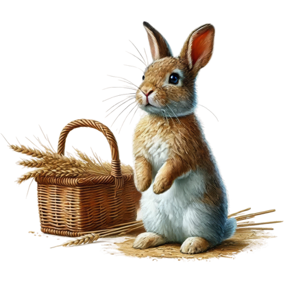 Brown Rabbit Basket Wheat Field Vinyl Sticker Decal