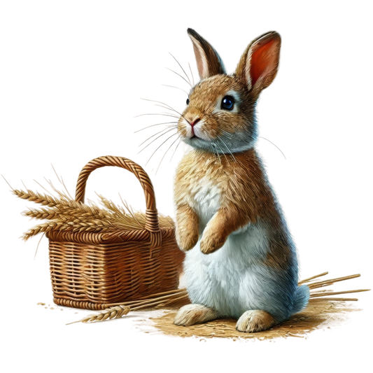 Brown Rabbit Basket Wheat Field Vinyl Sticker Decal