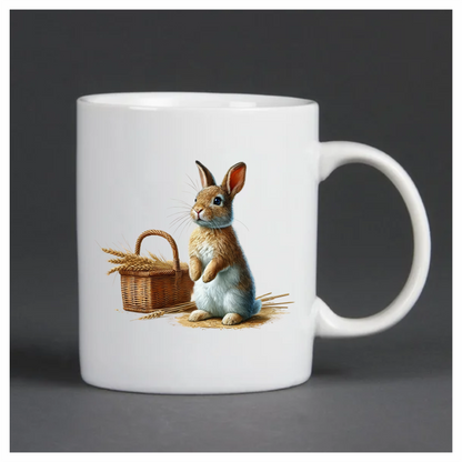 Brown Rabbit Basket Wheat Field Vinyl Sticker Decal