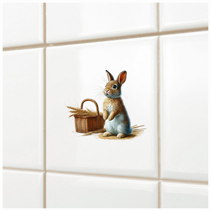 Brown Rabbit Basket Wheat Field Vinyl Sticker Decal