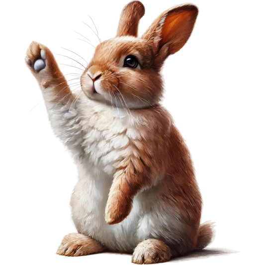 Brown White Rabbit Raising Paw Vinyl Sticker Decal