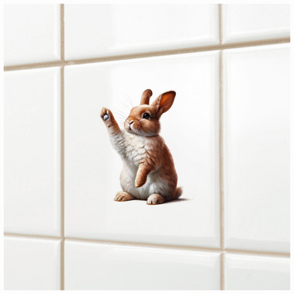 Brown White Rabbit Raising Paw Vinyl Sticker Decal