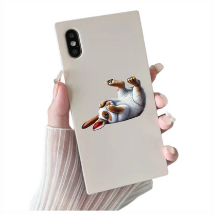 White Brown Bunny Rolling Cute Vinyl Sticker Decal