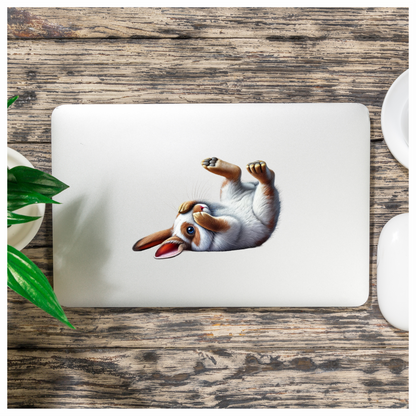 White Brown Bunny Rolling Cute Vinyl Sticker Decal