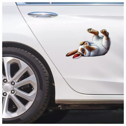 White Brown Bunny Rolling Cute Vinyl Sticker Decal