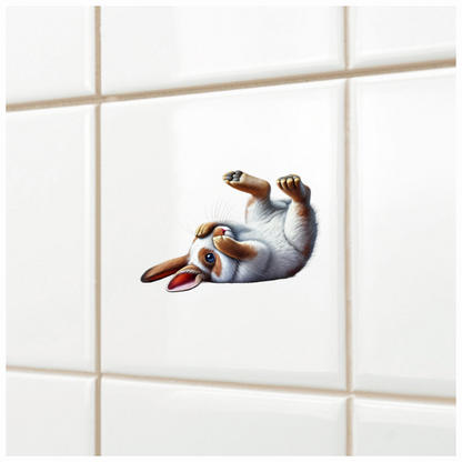 White Brown Bunny Rolling Cute Vinyl Sticker Decal