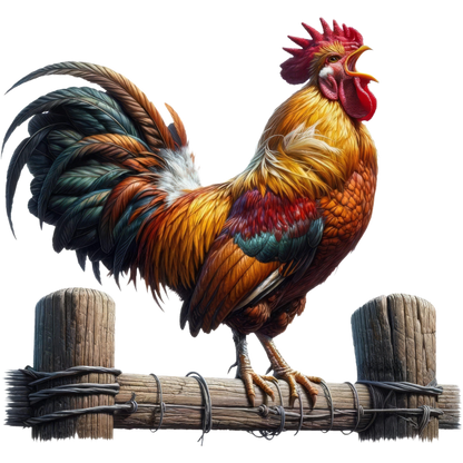Rooster Brown Farm Fence Morning Vinyl Sticker Decal