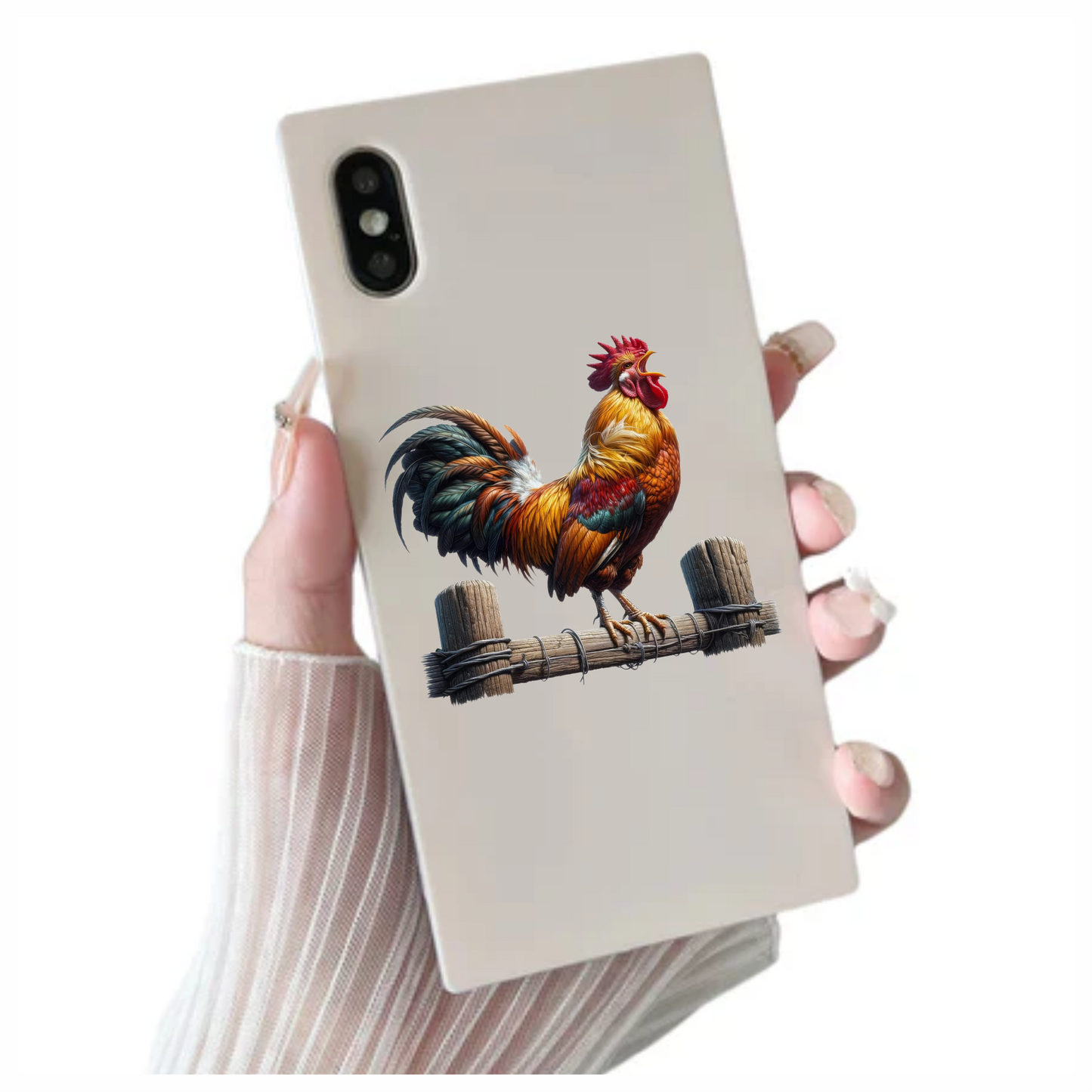 Rooster Brown Farm Fence Morning Vinyl Sticker Decal