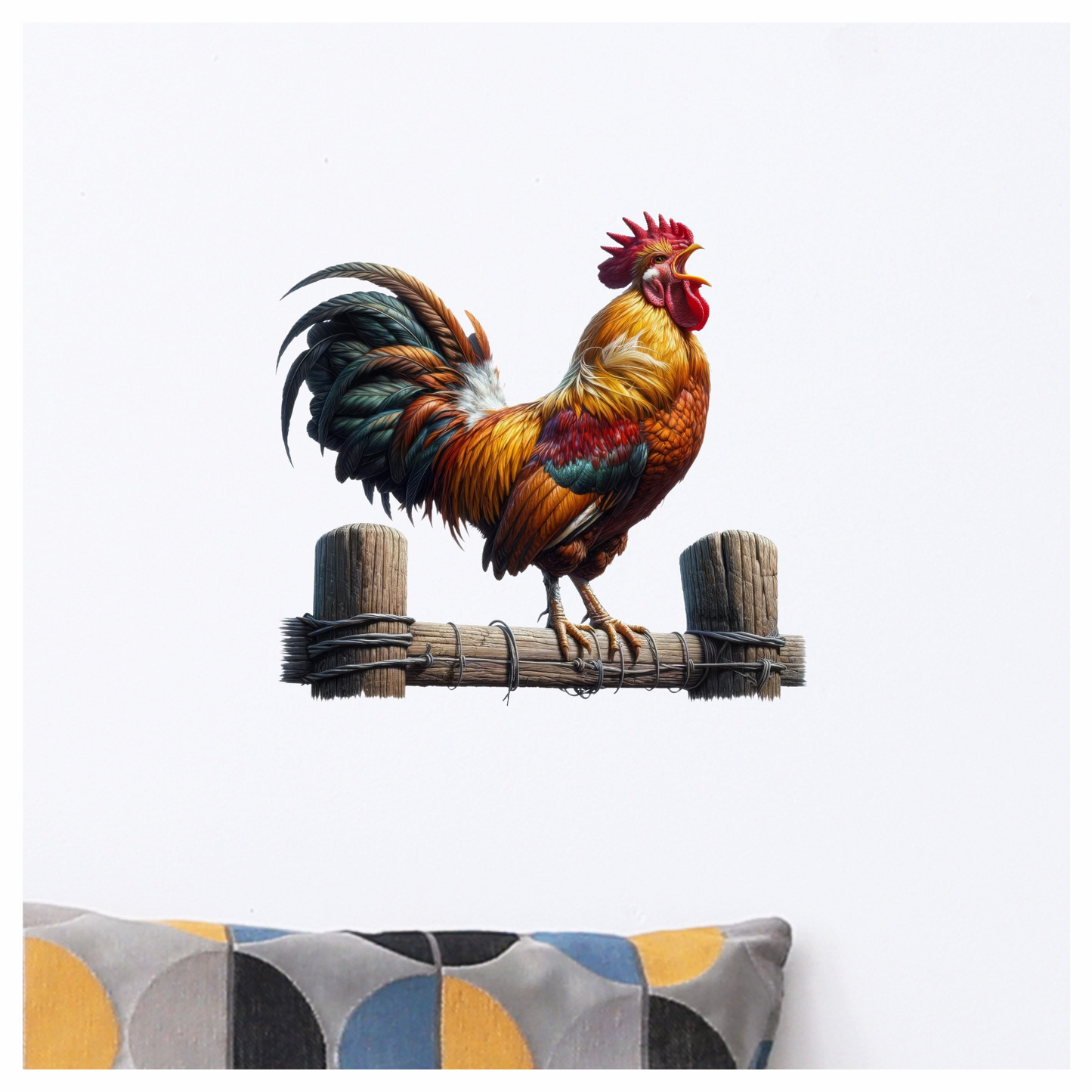 Rooster Brown Farm Fence Morning Vinyl Sticker Decal
