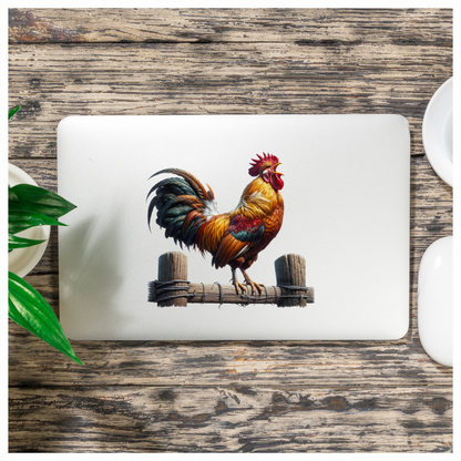 Rooster Brown Farm Fence Morning Vinyl Sticker Decal