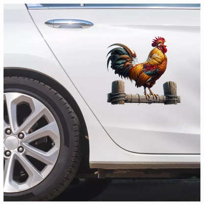 Rooster Brown Farm Fence Morning Vinyl Sticker Decal