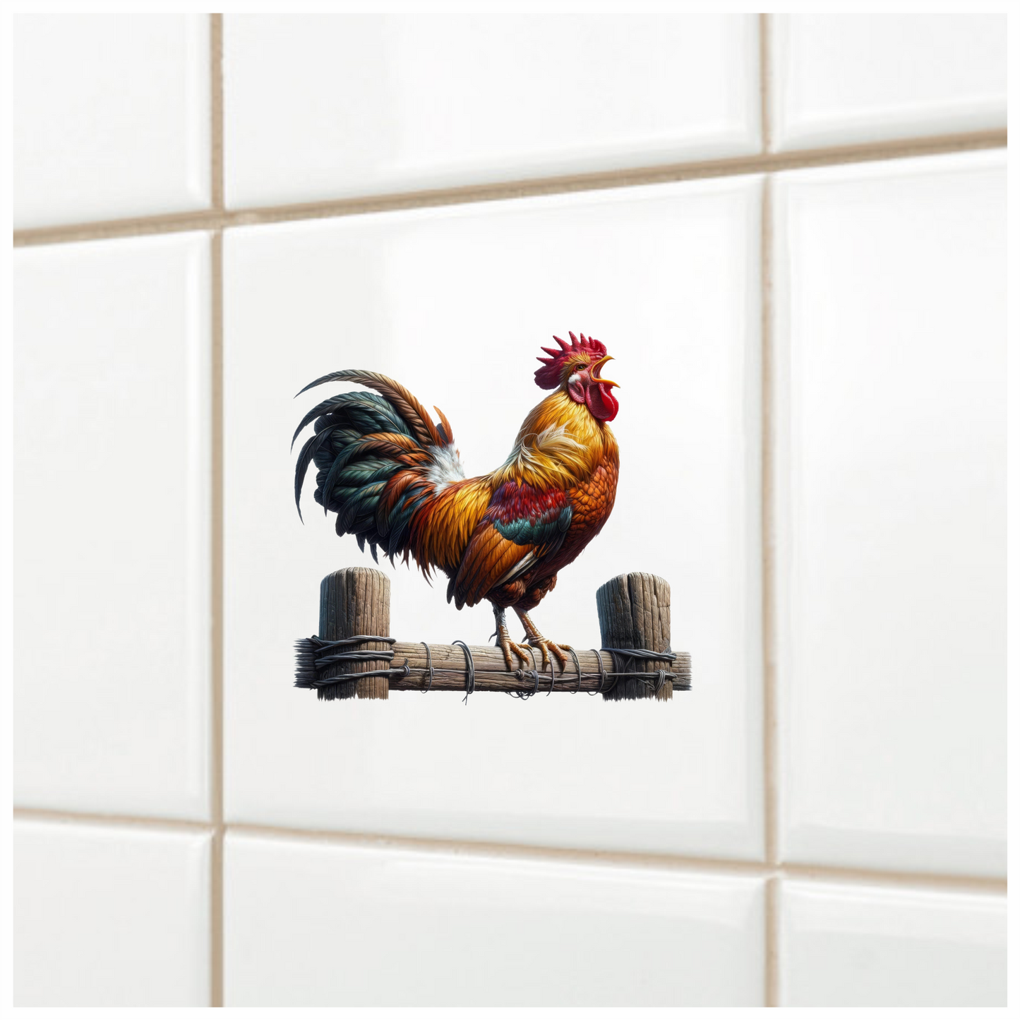 Rooster Brown Farm Fence Morning Vinyl Sticker Decal