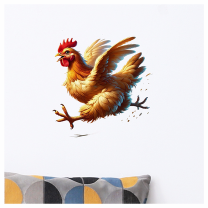 Yellow Chicken Running Fast Wings Vinyl Sticker Decal