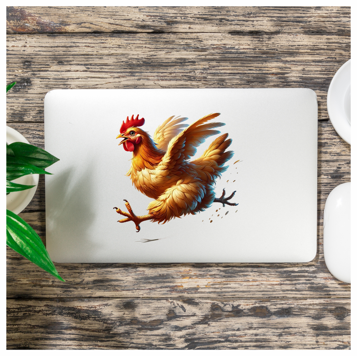 Yellow Chicken Running Fast Wings Vinyl Sticker Decal