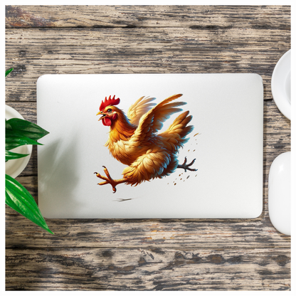 Yellow Chicken Running Fast Wings Vinyl Sticker Decal