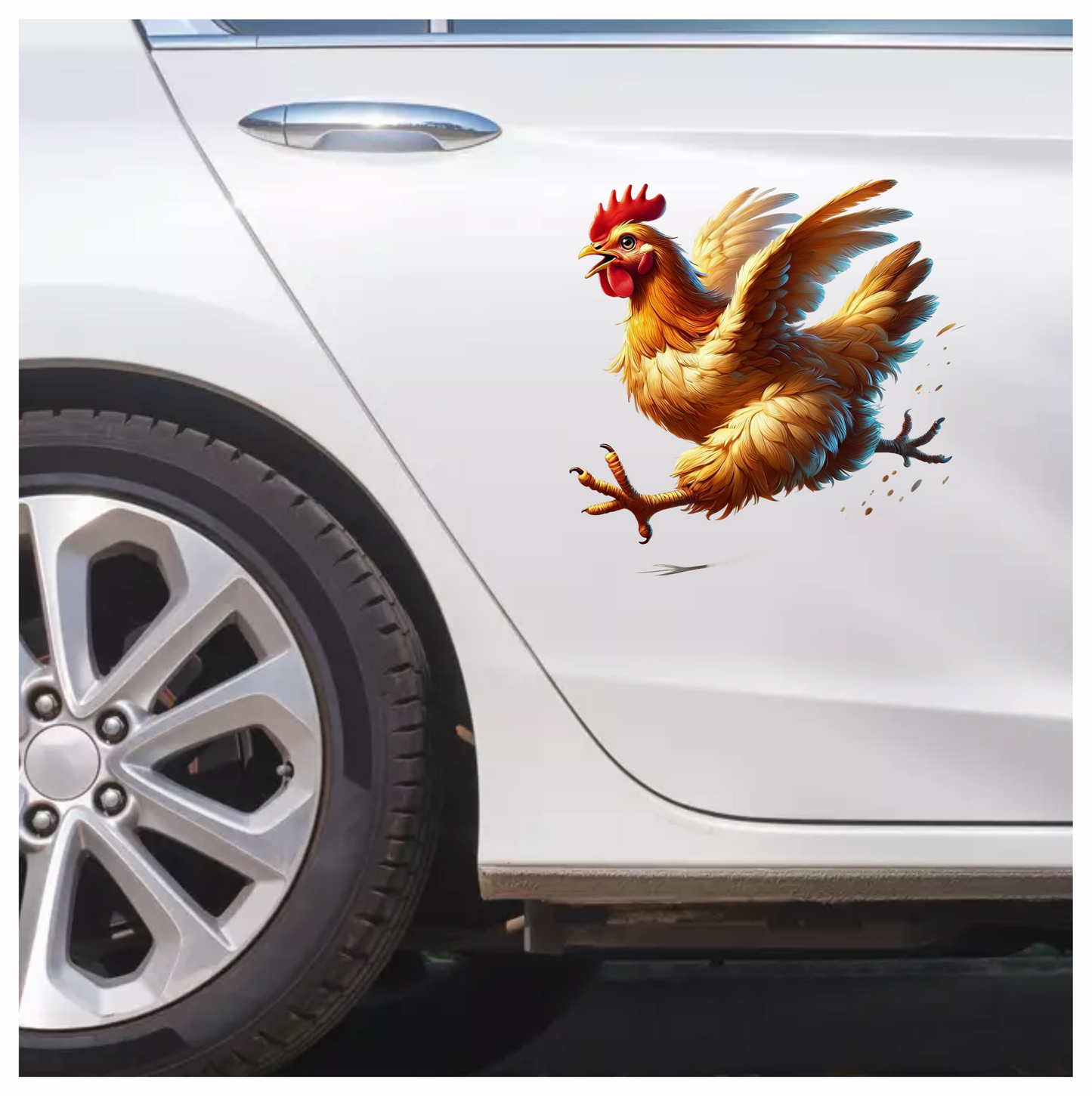 Yellow Chicken Running Fast Wings Vinyl Sticker Decal