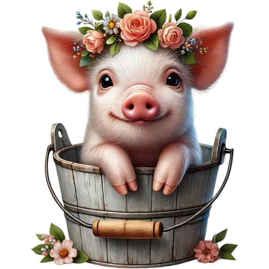Pink Piglet Flower Bucket Cute Vinyl Sticker Decal