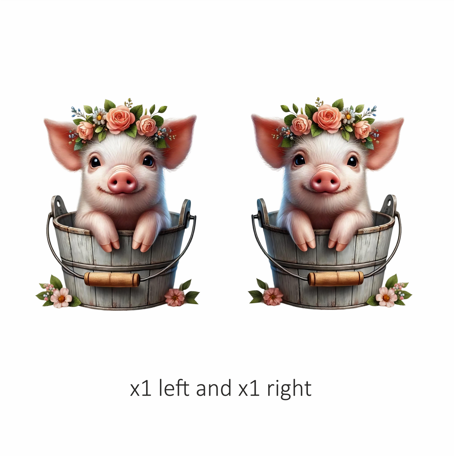 Pink Piglet Flower Bucket Cute Vinyl Sticker Decal