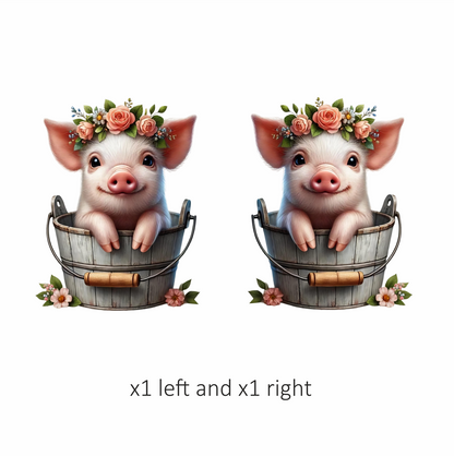 Pink Piglet Flower Bucket Cute Vinyl Sticker Decal