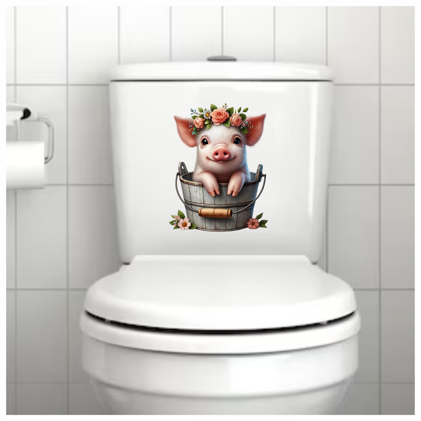 Pink Piglet Flower Bucket Cute Vinyl Sticker Decal