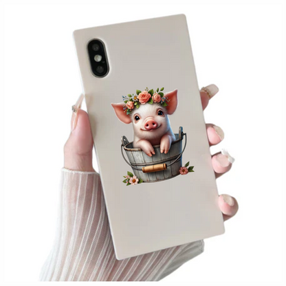 Pink Piglet Flower Bucket Cute Vinyl Sticker Decal