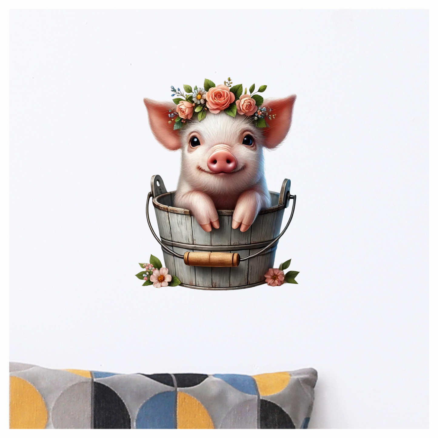 Pink Piglet Flower Bucket Cute Vinyl Sticker Decal