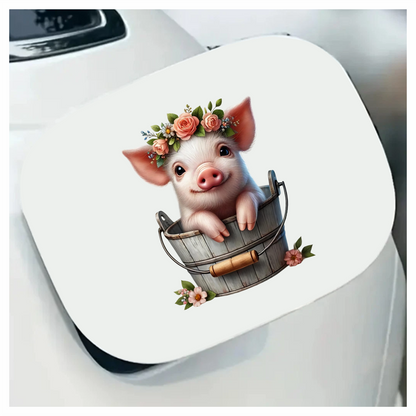 Pink Piglet Flower Bucket Cute Vinyl Sticker Decal