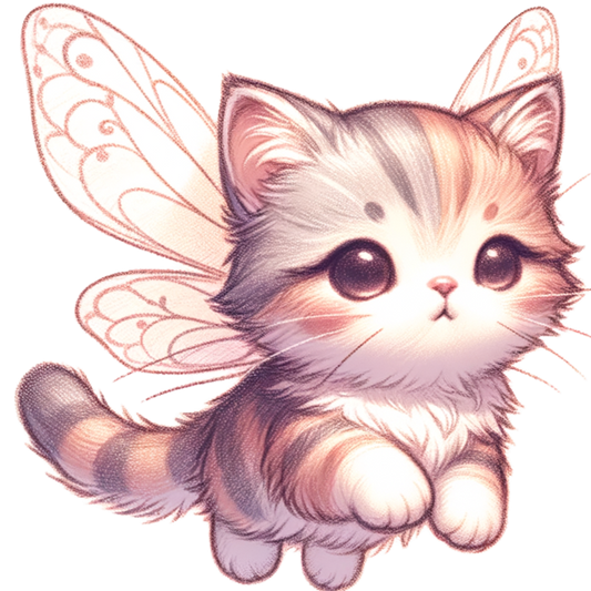 Grey Tabby Kitten Fairy Wings Vinyl Sticker Decal