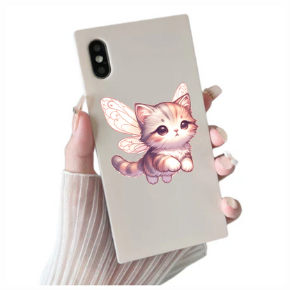 Grey Tabby Kitten Fairy Wings Vinyl Sticker Decal