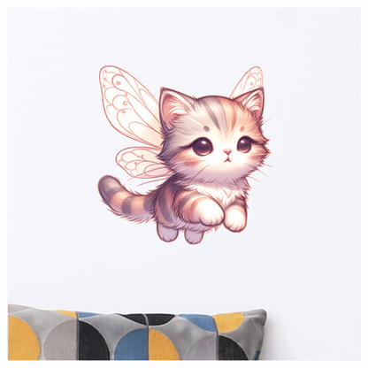 Grey Tabby Kitten Fairy Wings Vinyl Sticker Decal